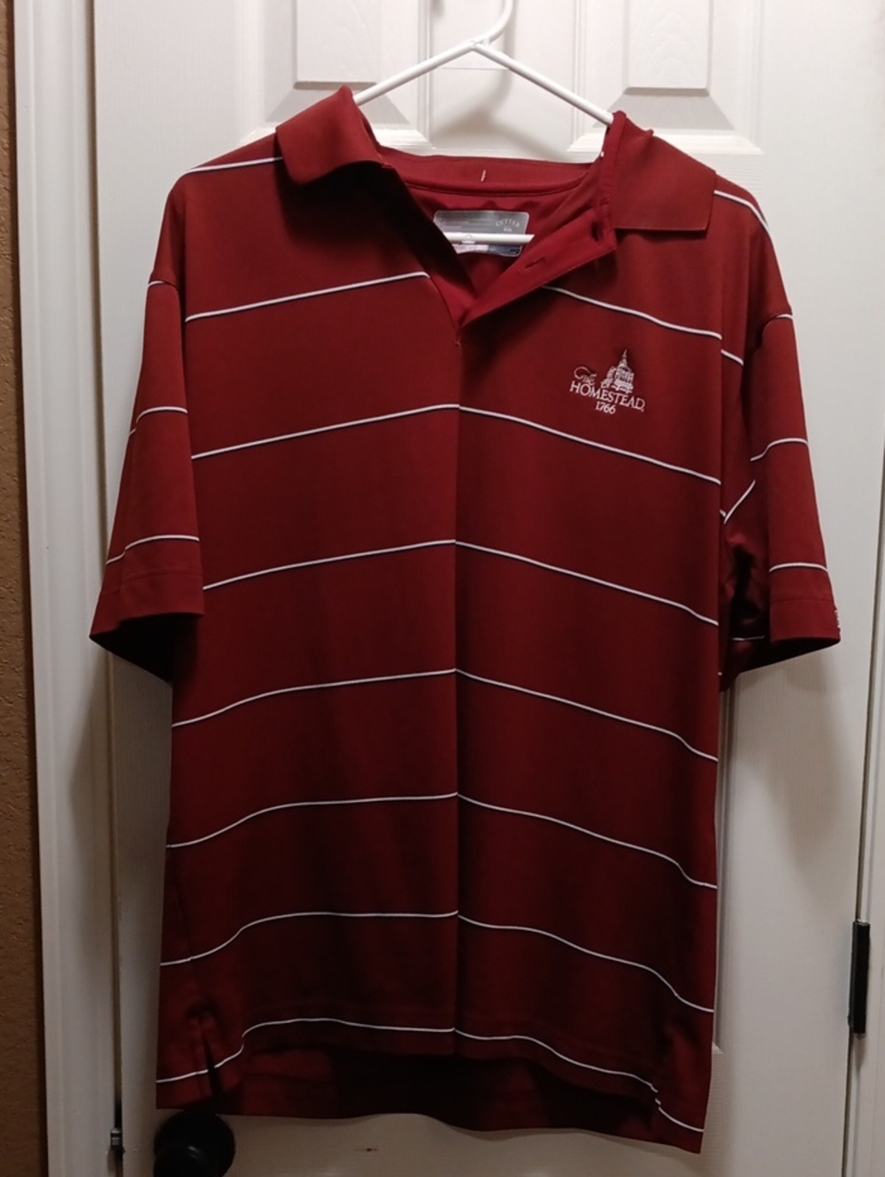 Cutter & Buck Maroon Polo with White Stripes